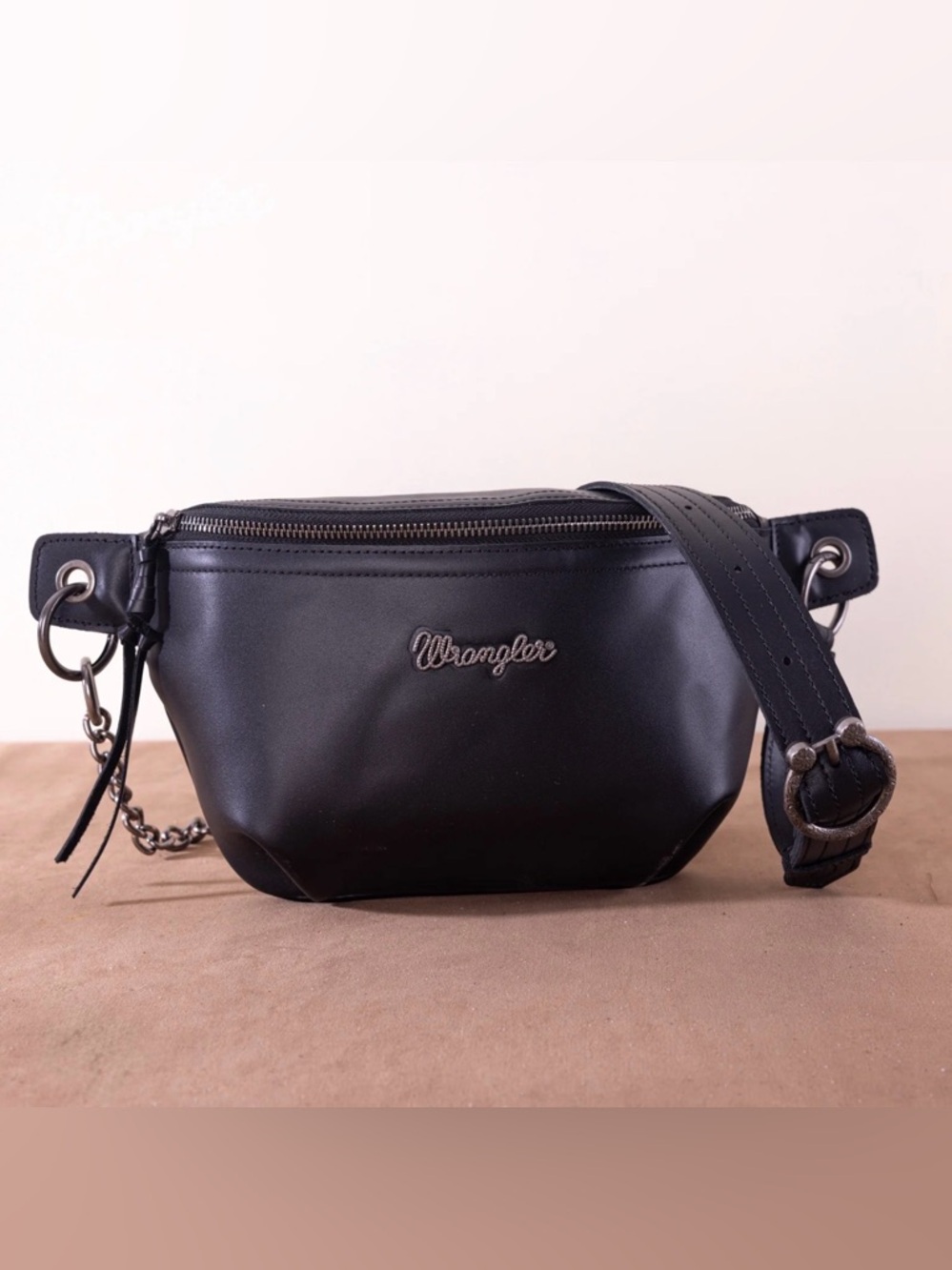 Wrangler Black Leather Belt Bag with Chain Strap 🖤